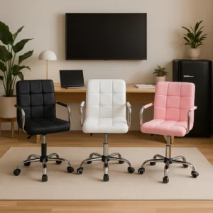 Cadeira de Escritório Estofada Gomos Office Diretor Base Giratória Cromada Com Regulagem De Altura