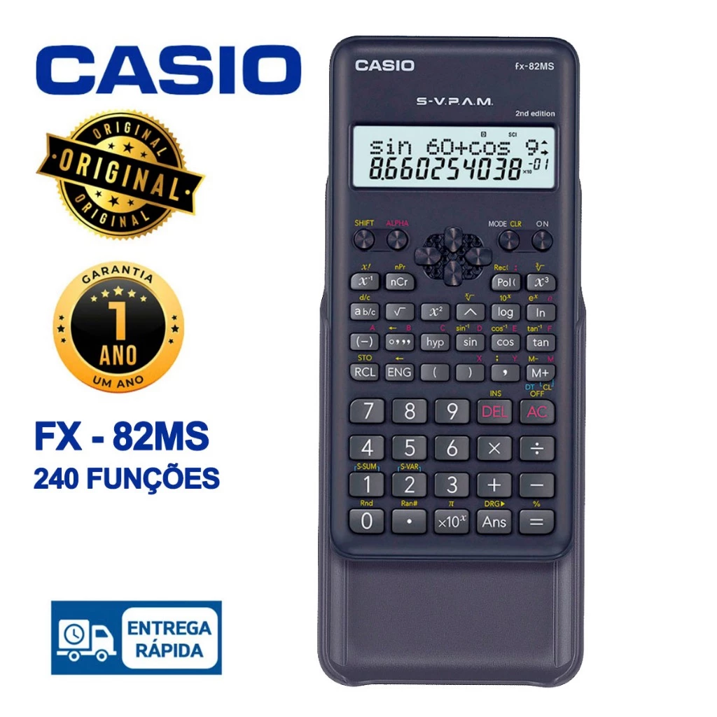 Calculadora Científica Casio FX-82MS Original 240 Funções com Capa Protetora