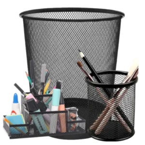 Kit Organizador De Escritório Preto Porta Treco Caneta Lixo