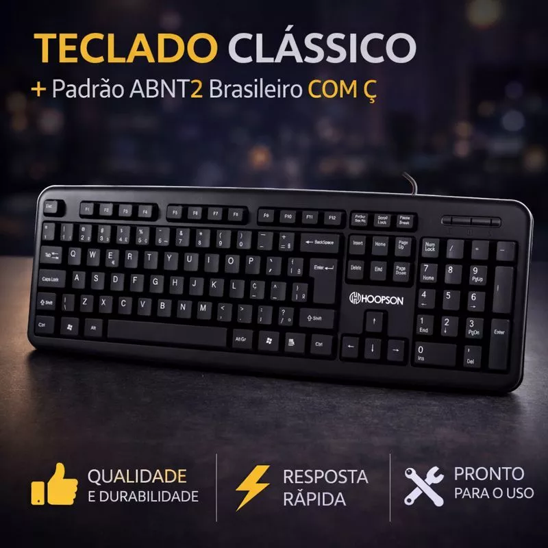 Teclado para computador com Fio Usb Abnt2 português notebook Home Office Escola Trabalho