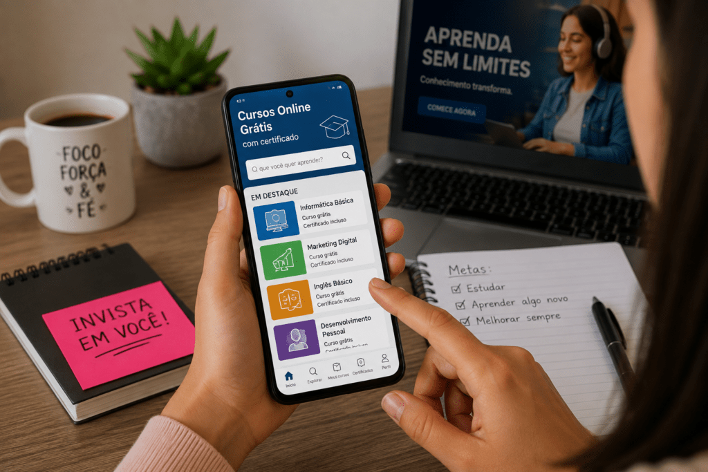 Fazer cursos online grátis pelo celular e obter certificado reconhecido é uma excelente forma de abrir portas no mercado de trabalho em 2026.