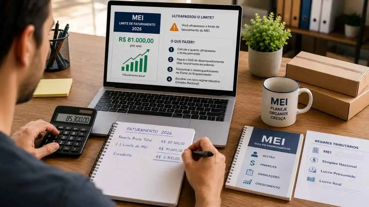 Descubra o que fazer se o seu faturamento ultrapassar o limite do MEI, entenda a regra dos 20%, o limite proporcional e o passo a passo da migração para ME.